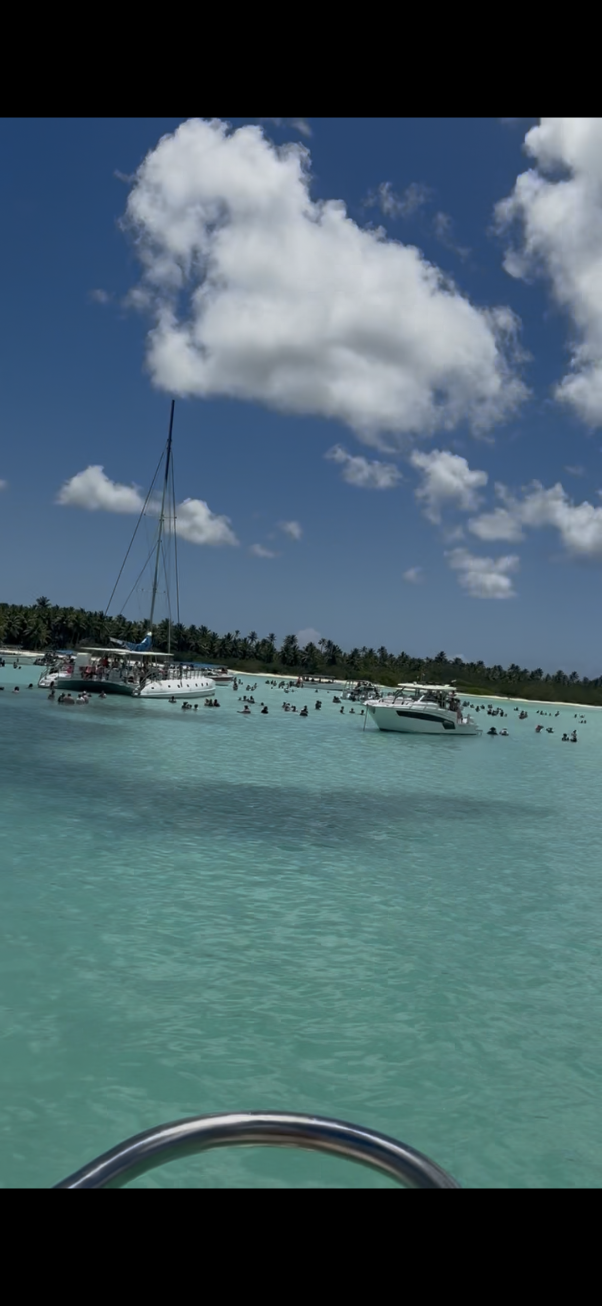 Boats anchored at the Saona lagoon